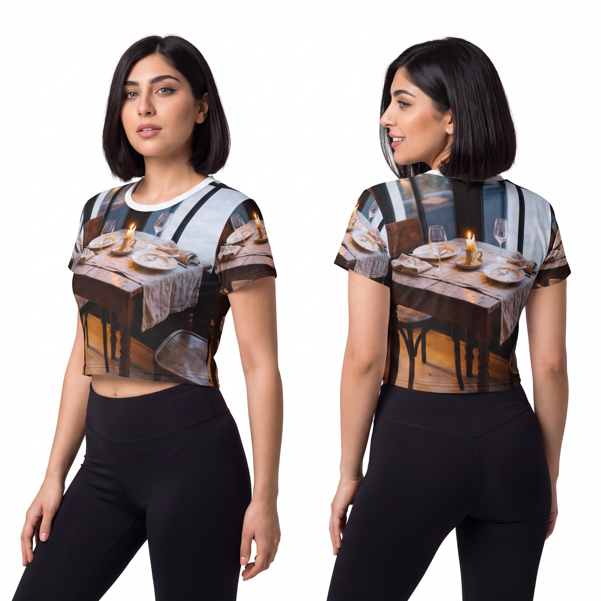 Crop Tee - Bistro Romance Fitted Top | Echovira Gallery