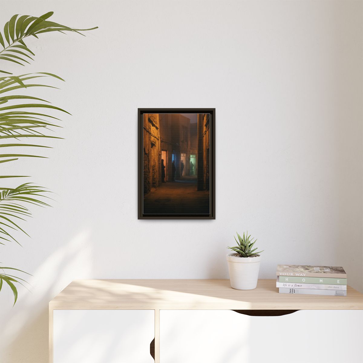 Matte Canvas, Framed - Shadowed Alleyway Mystery Art Print...