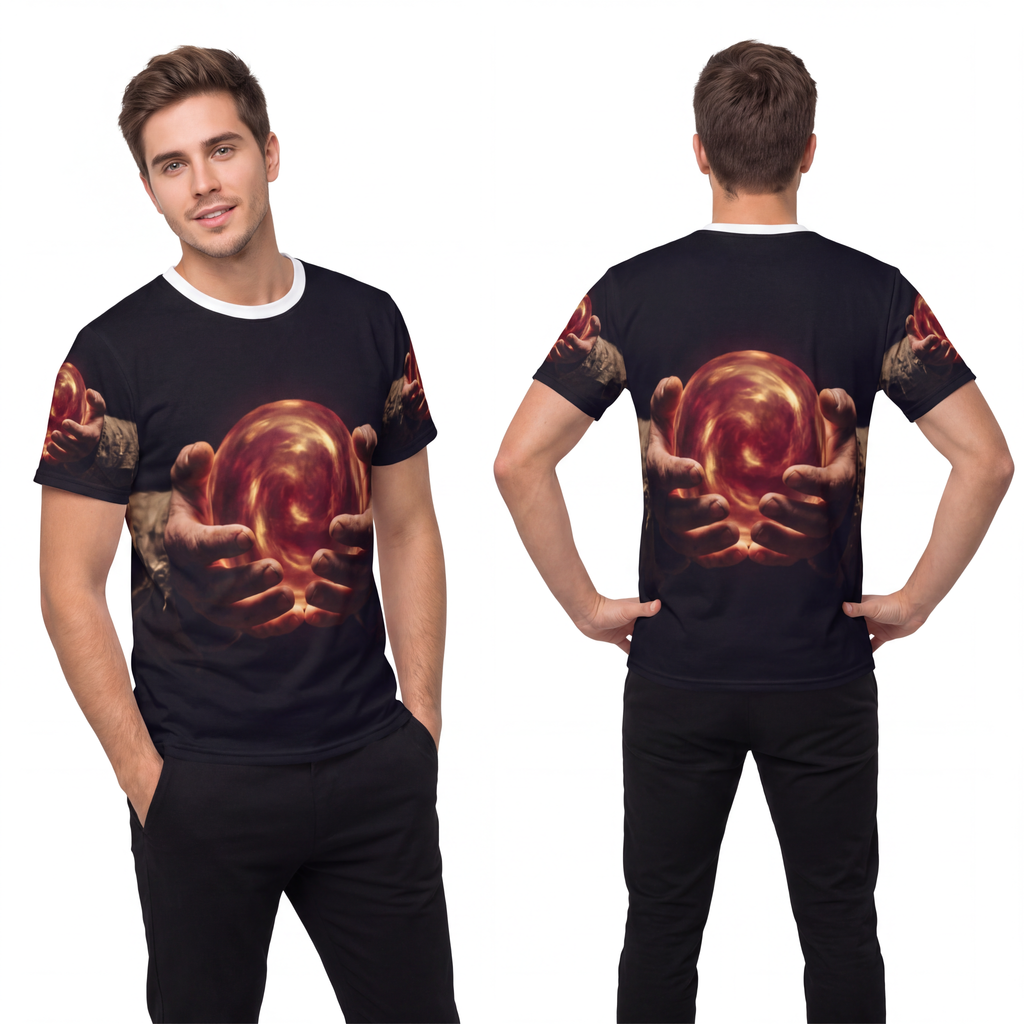 Men's Cut & Sew Tee - Mystic Fire Orb | Echovira Gallery