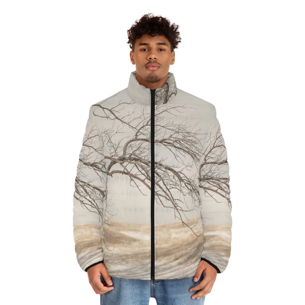 Men's Puffer Jacket - Winter Branch Solitude Landscape |...