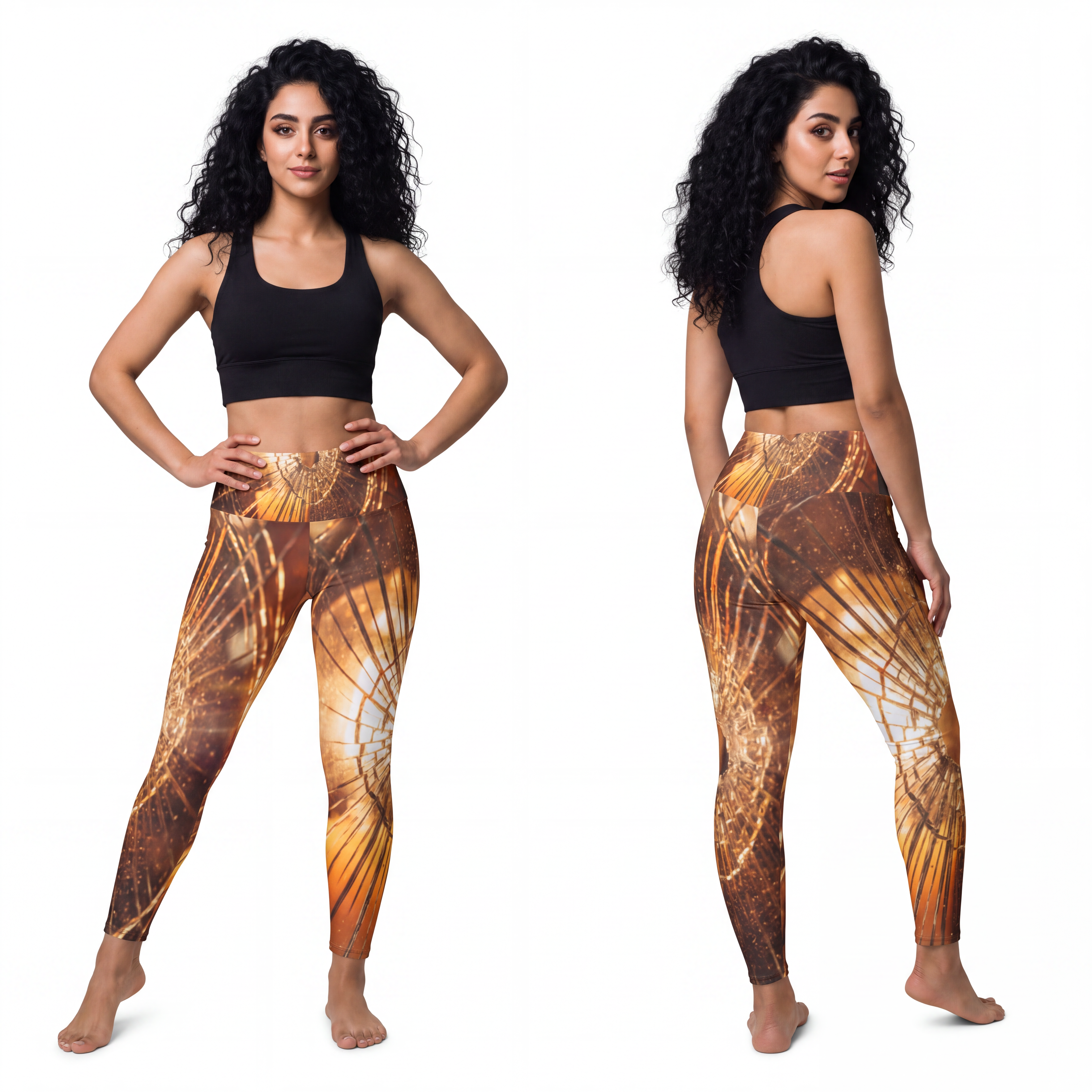 Women's Yoga Pants - Golden Fracture Moody Art Print |...