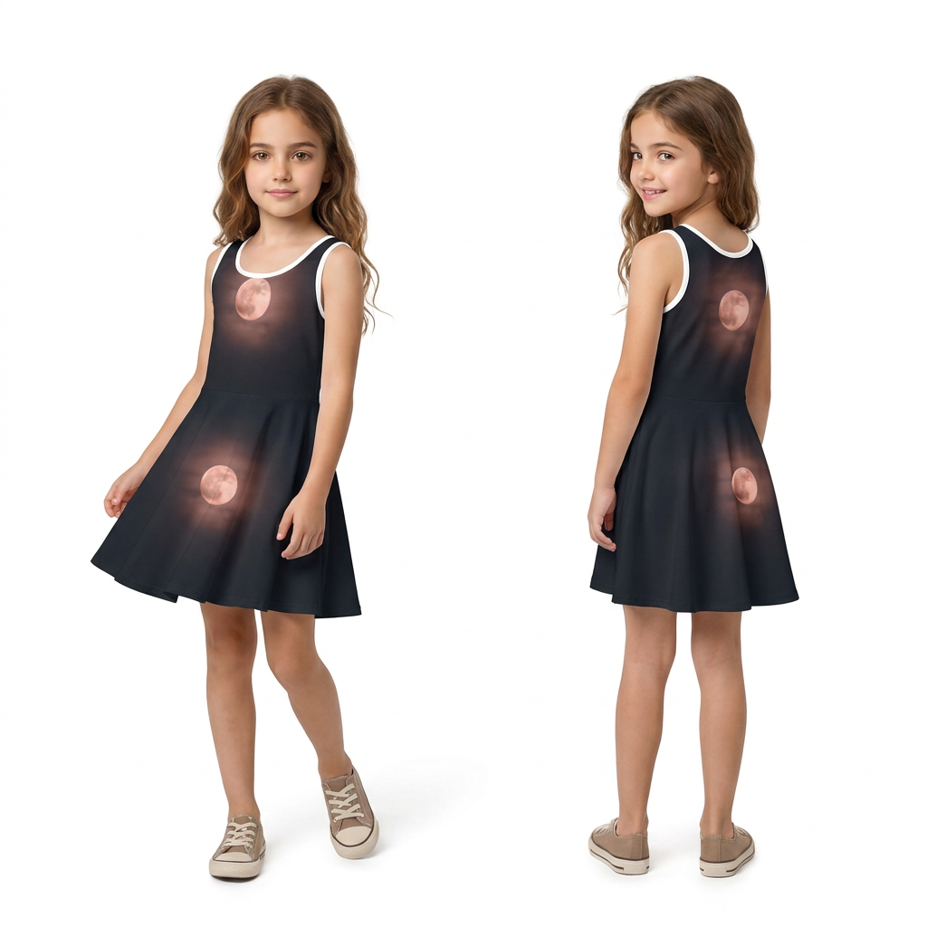 Girls' Sleeveless Sundress with Crimson Moon