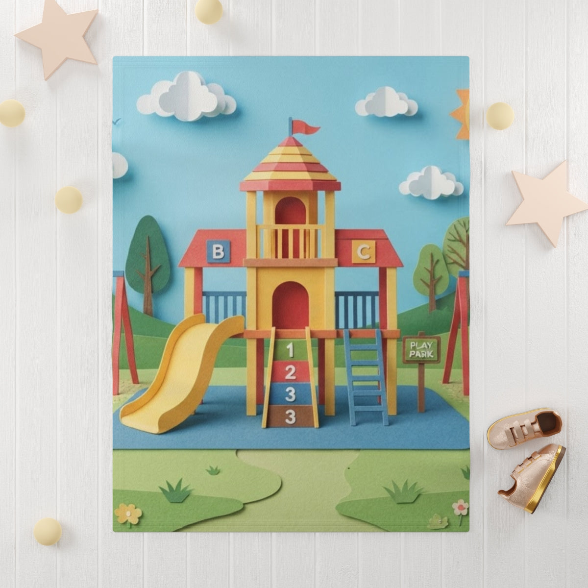Soft Fleece Baby Blanket - Papercut Playground Adventure......