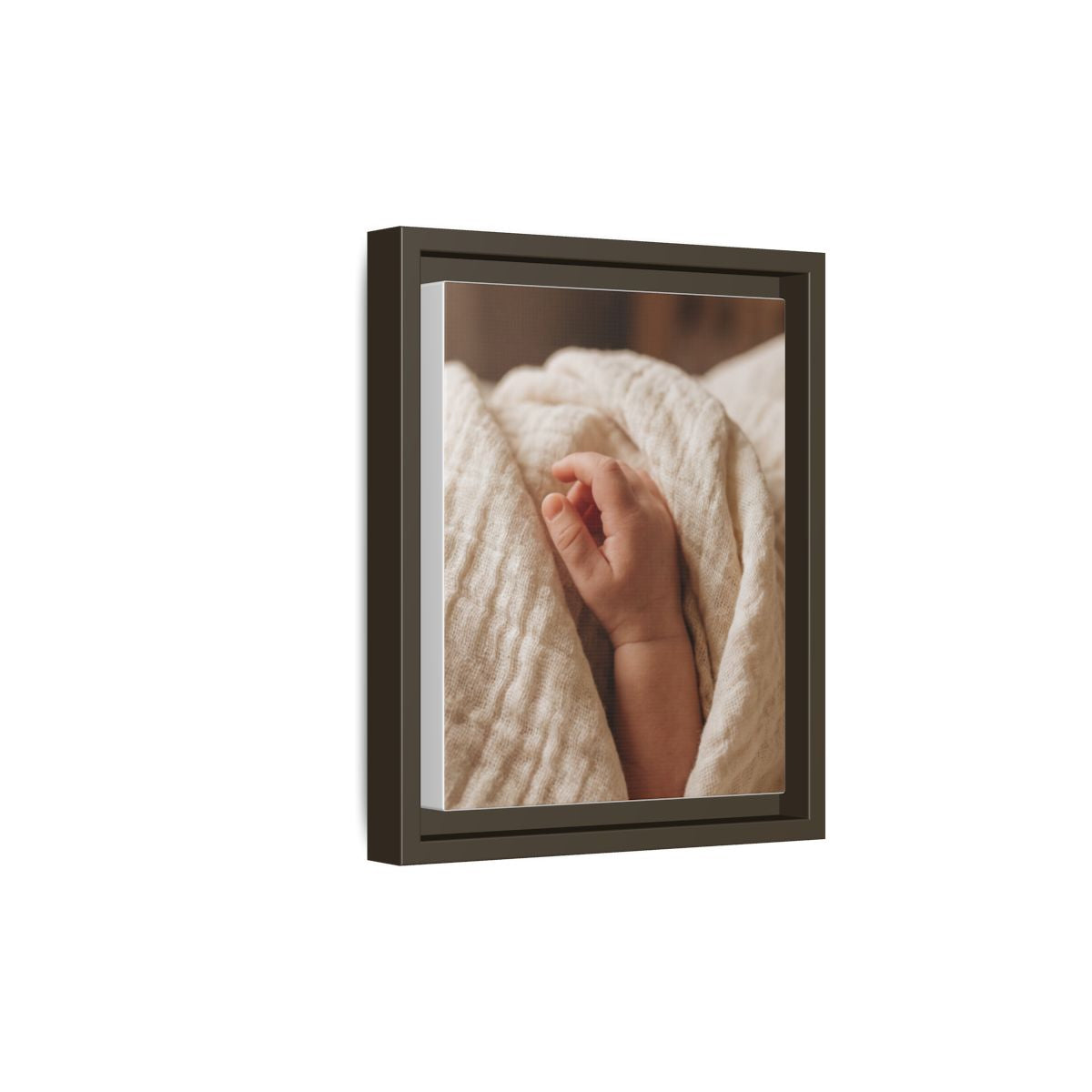 Framed Matte Canvas - Tender Newborn Hand (8×10, 9×12, 11×14, 12×16, 10×20, 12×18, 16×20, 16×24, 18×24, 12×36, 20×24, 16×32, 20×30, 24×30, 24×32, 16×48, 24×36, 24×48, 30×40, 20×60, 32×48, 30×60 & 40×60)