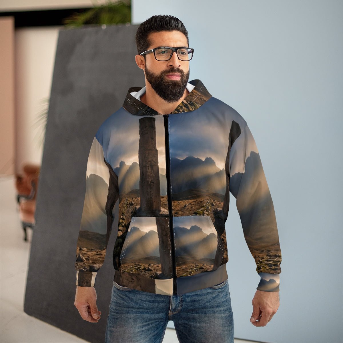 Men's Unisex Zip Hoodie - Ancient Stone Column Mountain... |...