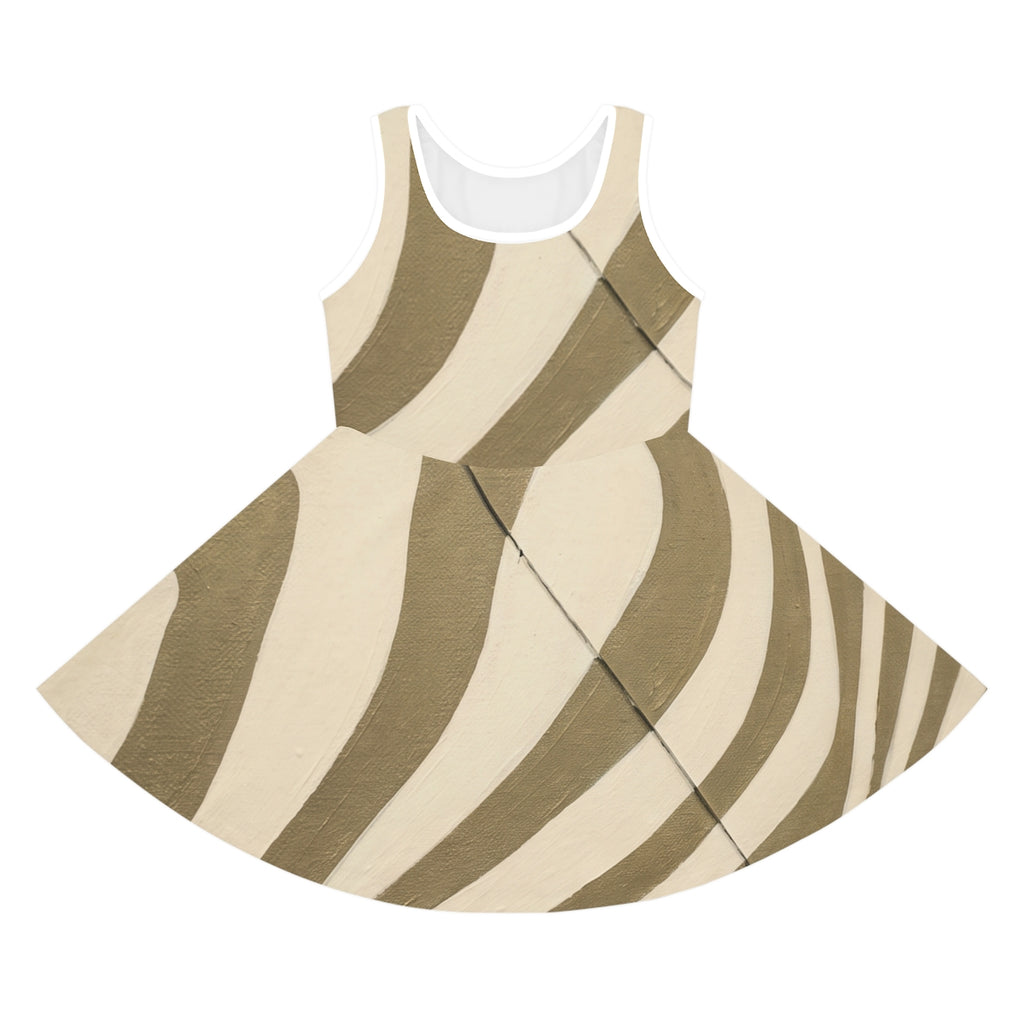 Girls' Sleeveless Sundress with Abstract Wavy Art