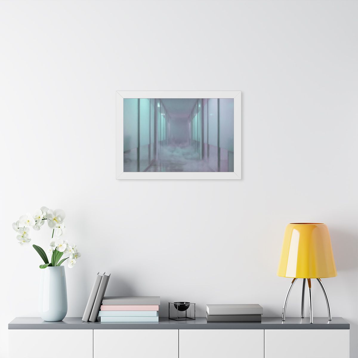 Framed Horizontal Poster - Liminal Corridor Fog Art Print —...