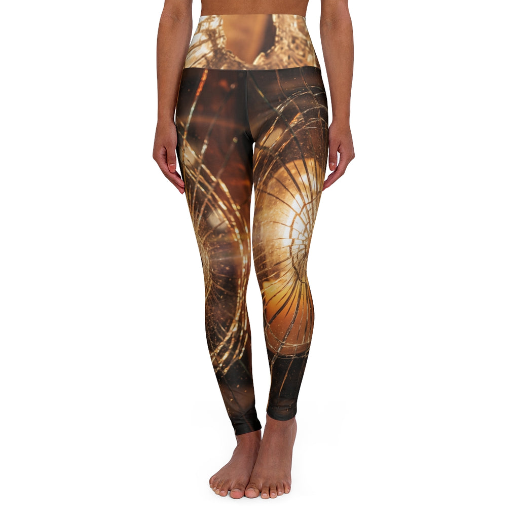 High Waisted Yoga Leggings - Shattered Amber Broken Glass......