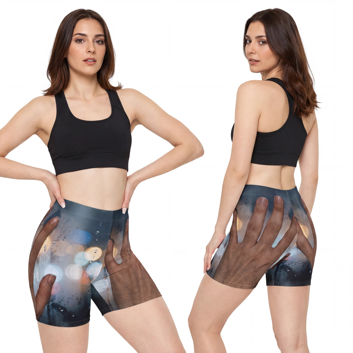 Women's Biker Shorts with Rainy Window City Art