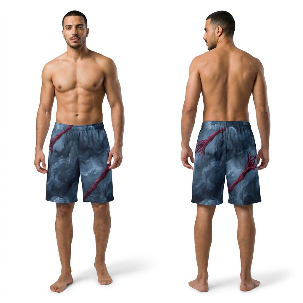 Men's Sports Shorts with Crimson Abstract Art