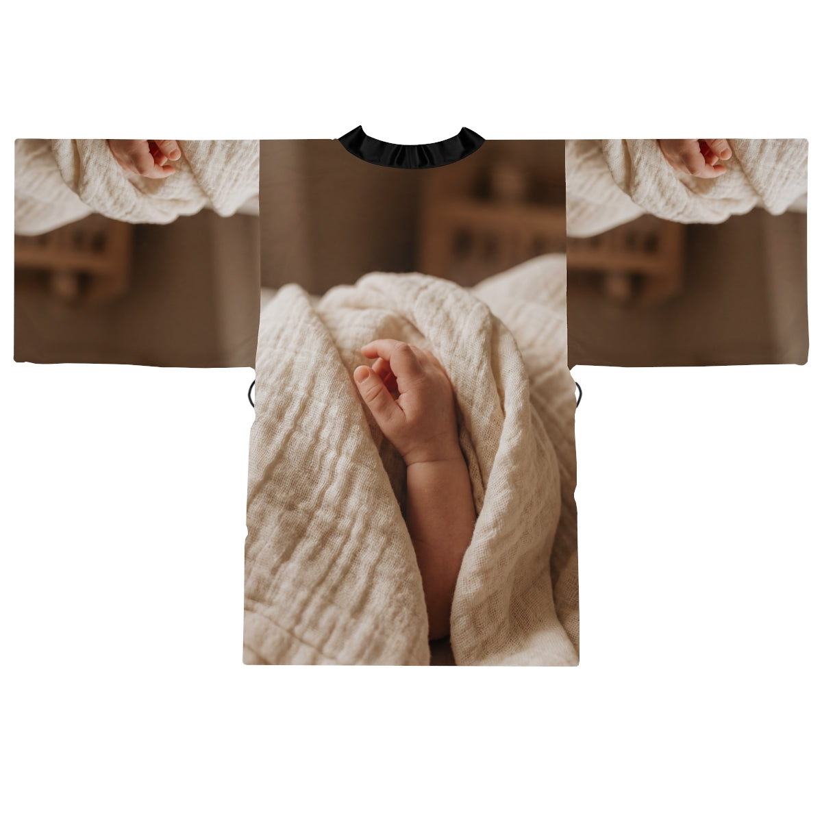 Long Sleeve Kimono Robe - Tender Newborn Hand in Soft Muslin...