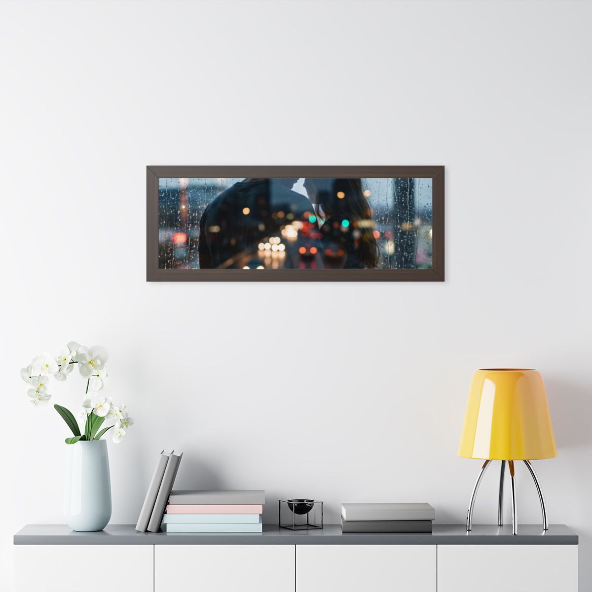 Framed Horizontal Poster - Rainy City — Walnut (14×11... |...