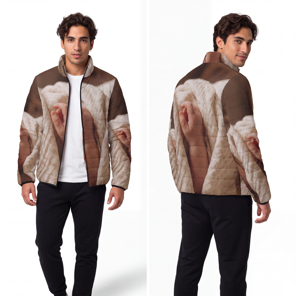 Men's Puffer Jacket - Tender Newborn Hand in Soft Muslin......