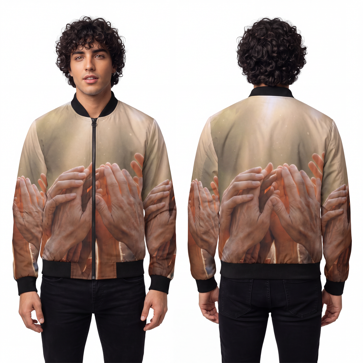 Men's Bomber Jacket - Golden Rays of Unity Wall Art |...