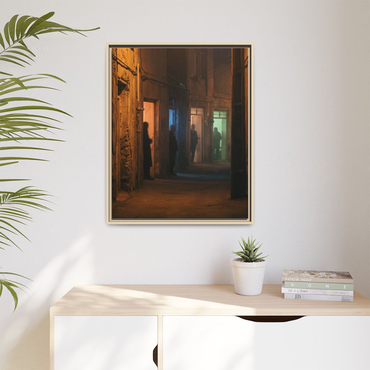 Matte Canvas, Framed - Shadowed Alleyway Mystery Art Print...