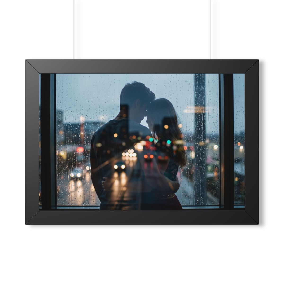 Framed Horizontal Poster - Rainy City — Black (14×11, 16×12...