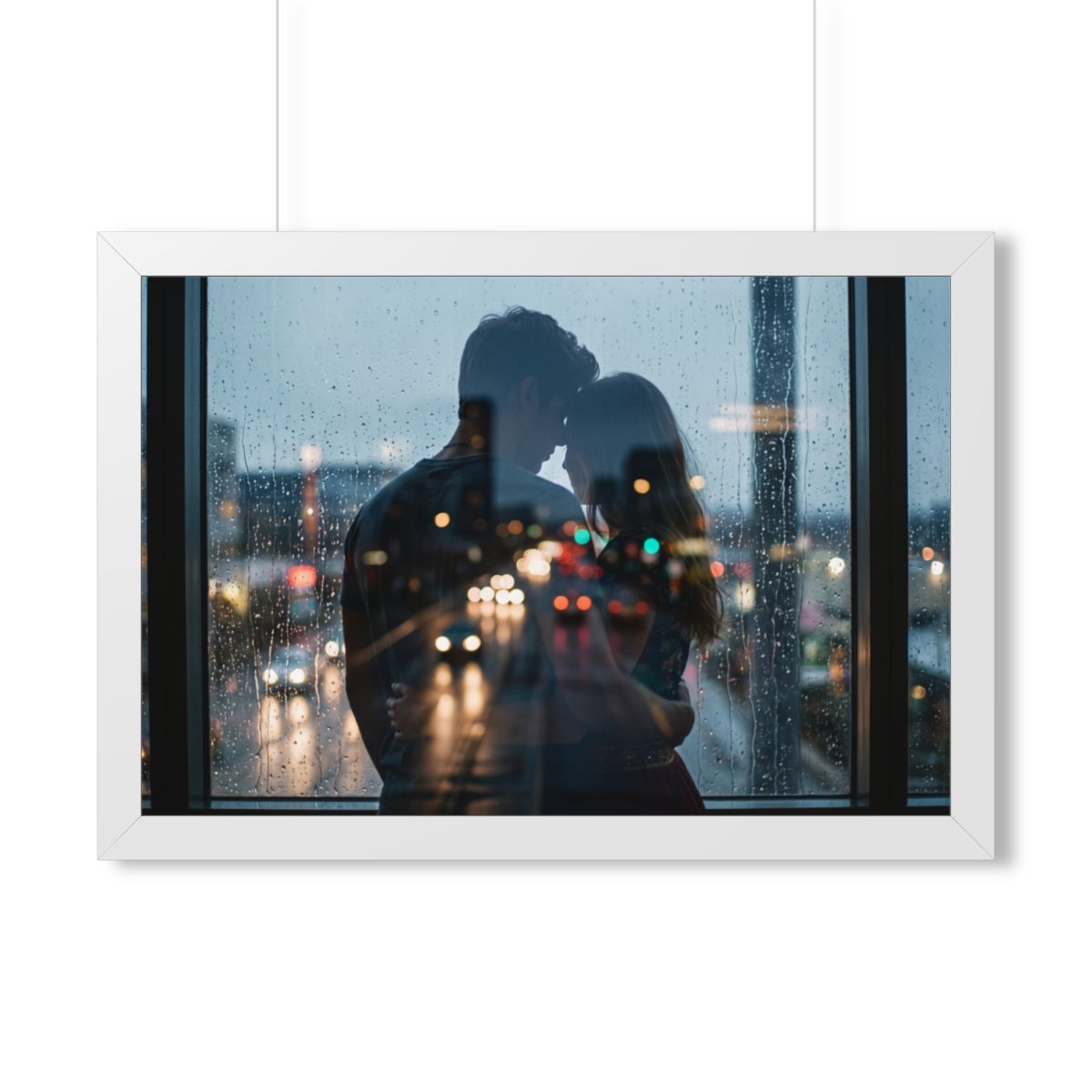 Framed Horizontal Poster - Rainy City — White (14×11, 16×12...