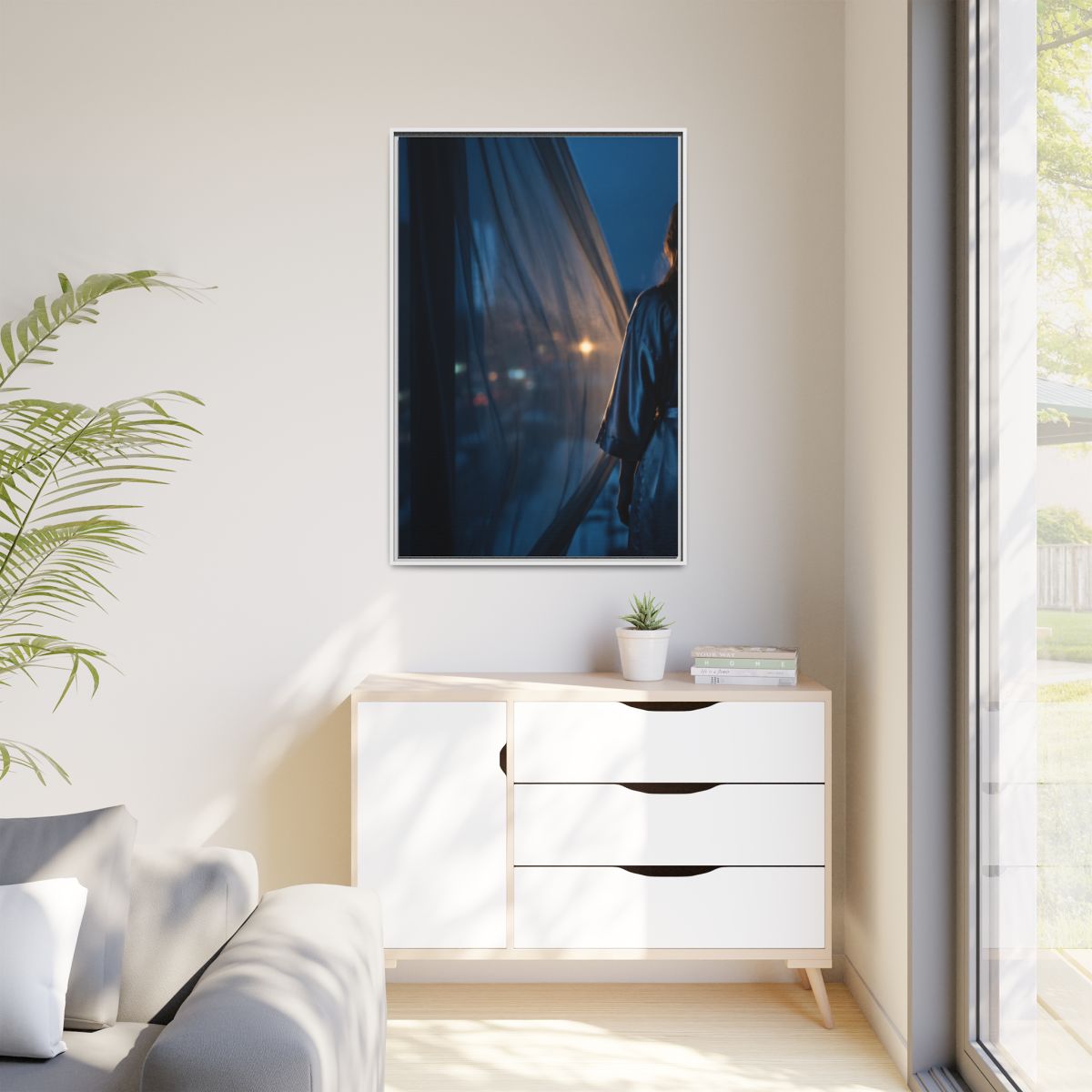 Matte Canvas, Framed - Nocturnal Solitude Silhouette — White...