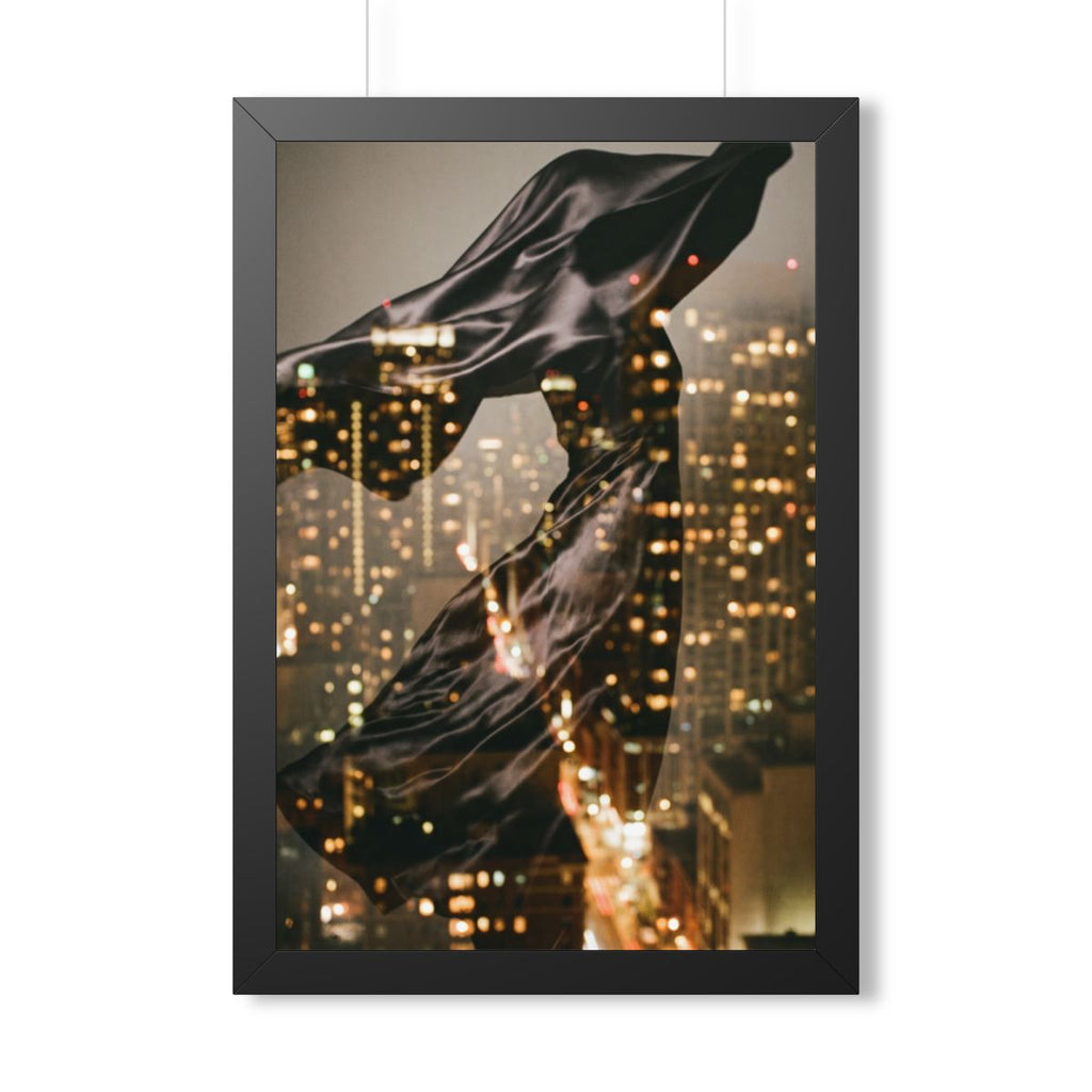 Framed Vertical Poster - Nocturnal City Metamorphosis Art —...
