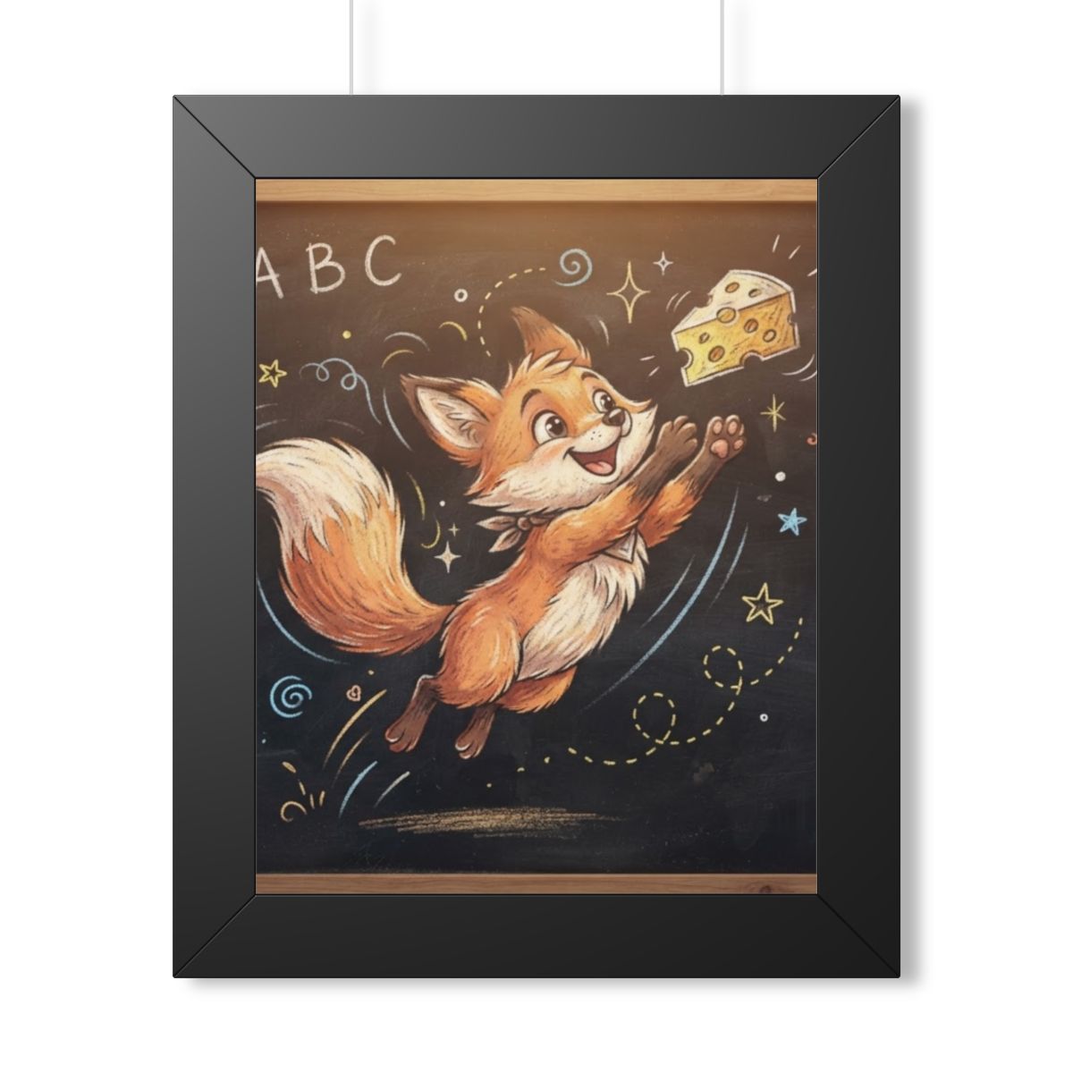Framed Vertical Poster - Playful Fox Wall Decor — Black... |...
