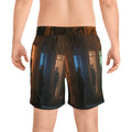 Men's Mid-Length Swim Shorts - Shadowed Alleyway Mystery Art...
