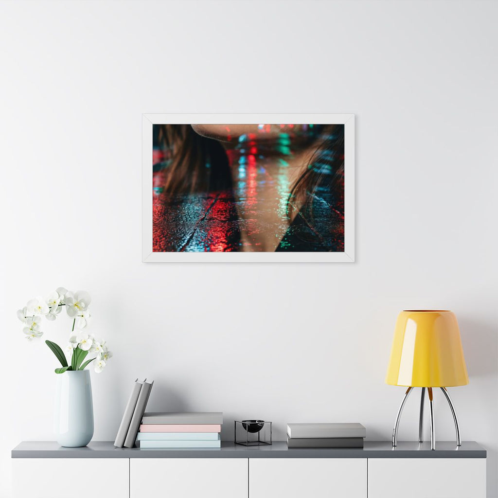 Framed Horizontal Poster - Neon Dreams Rain Portrait — White...