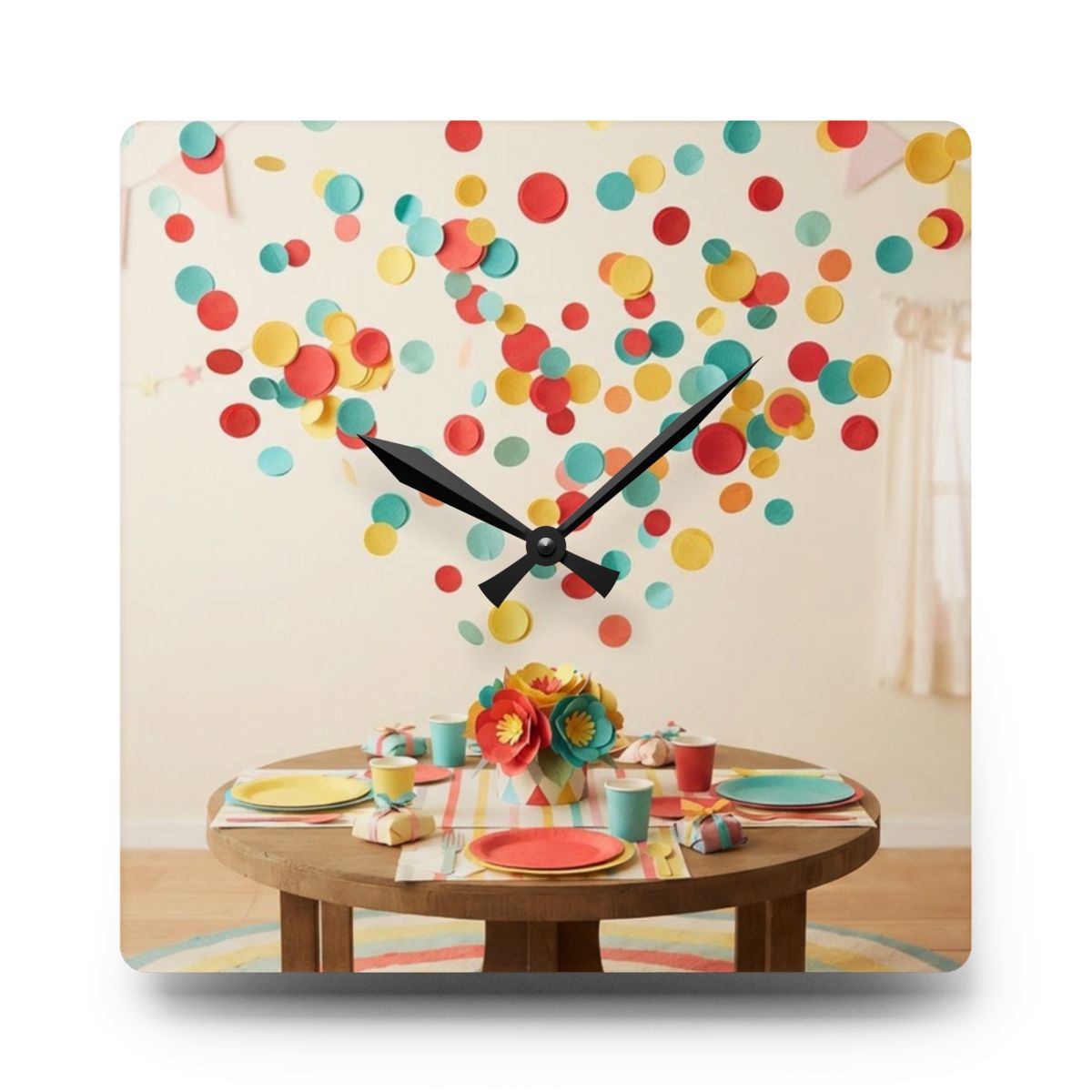Acrylic Wall Clock - Festive Confetti Party Celebration Art...