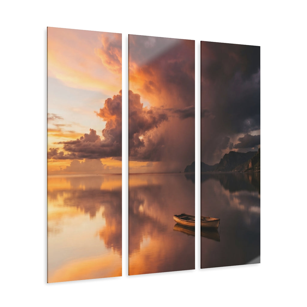 Acrylic Prints Triptych - Sunset Reflection — Portrait |...