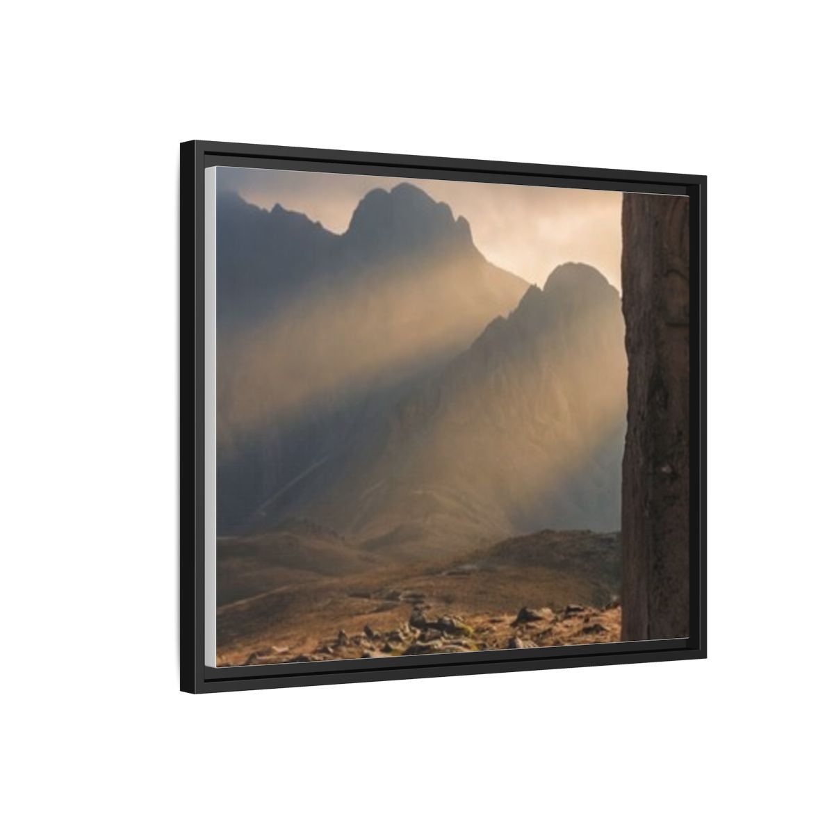 Matte Canvas, Framed - Ancient Stone Column Mountain Sunset Art (10×8, 12×9, 14×11, 16×12, 20×10, 18×12, 20×16, 24×16, 24×18, 36×12, 24×20, 32×16, 30×20, 30×24, 32×24, 48×16, 36×24, 48×24, 40×30, 60×20, 48×32, 60×30 & 60×40)