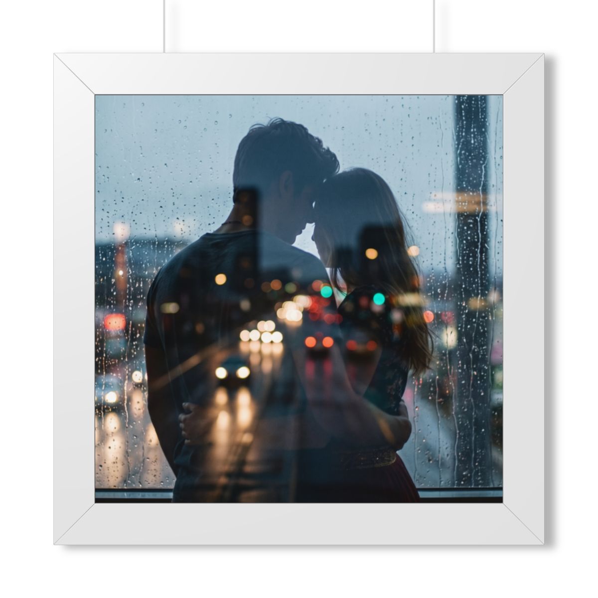 Framed Horizontal Poster - Rainy City — White (14×11, 16×12...