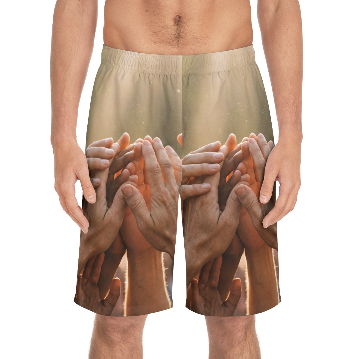 Men's Board Shorts - Golden Rays of Unity Wall Art |...