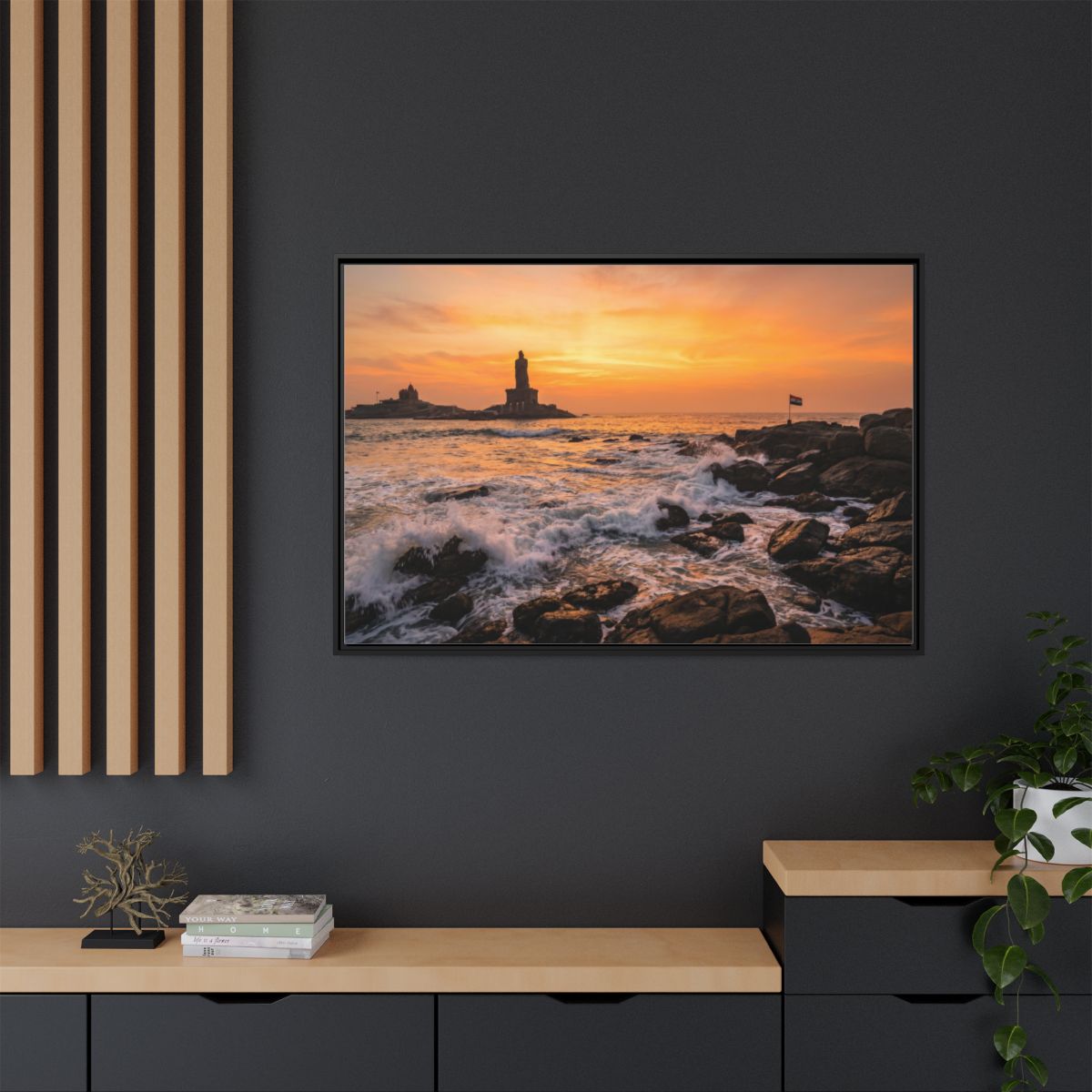 Framed Canvas - Golden Coast Dawn — Black / 1.25"