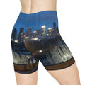 Women's Biker Shorts with Rainy City Skyline Art