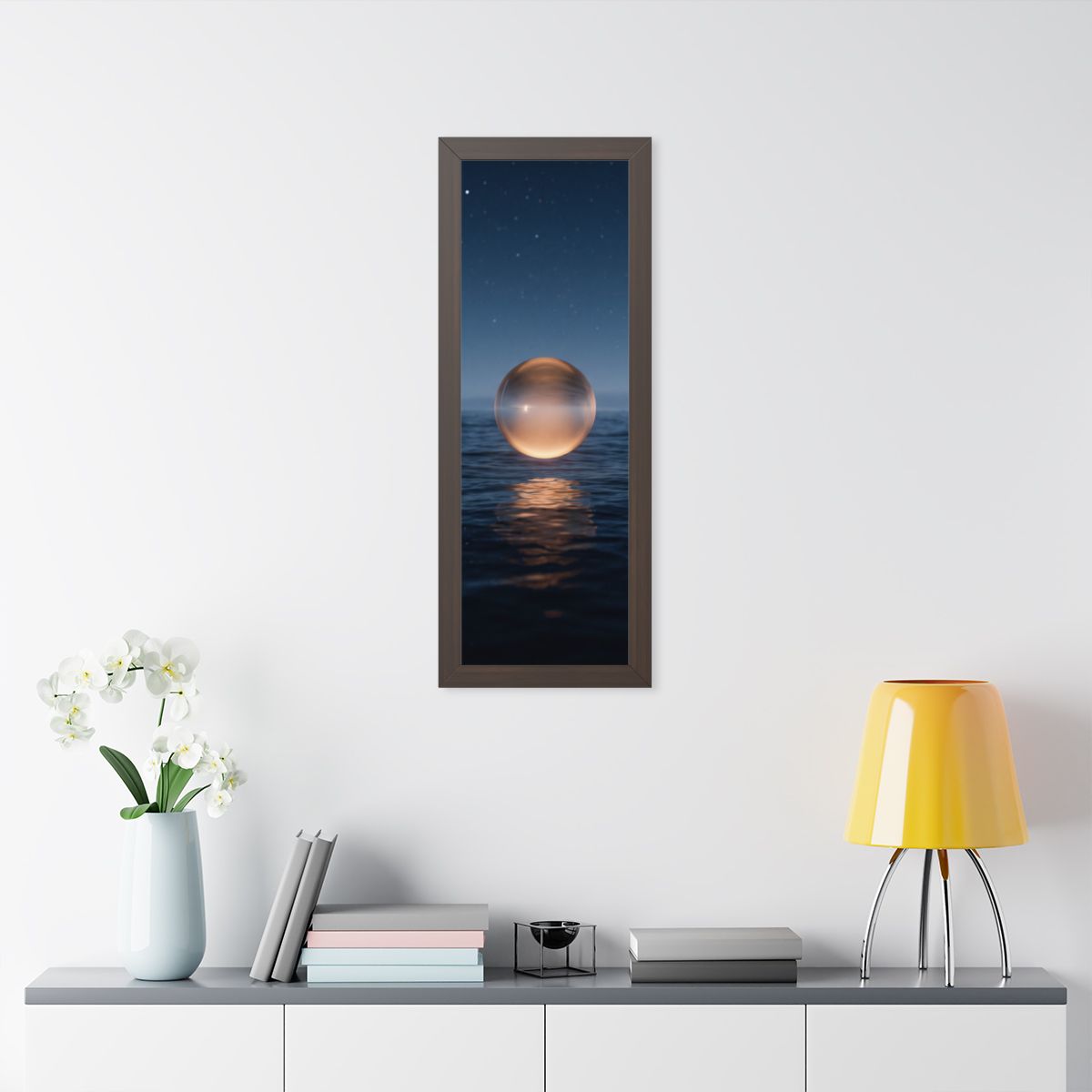 Framed Vertical Poster - Glowing Ocean Horizon — Walnut... |...