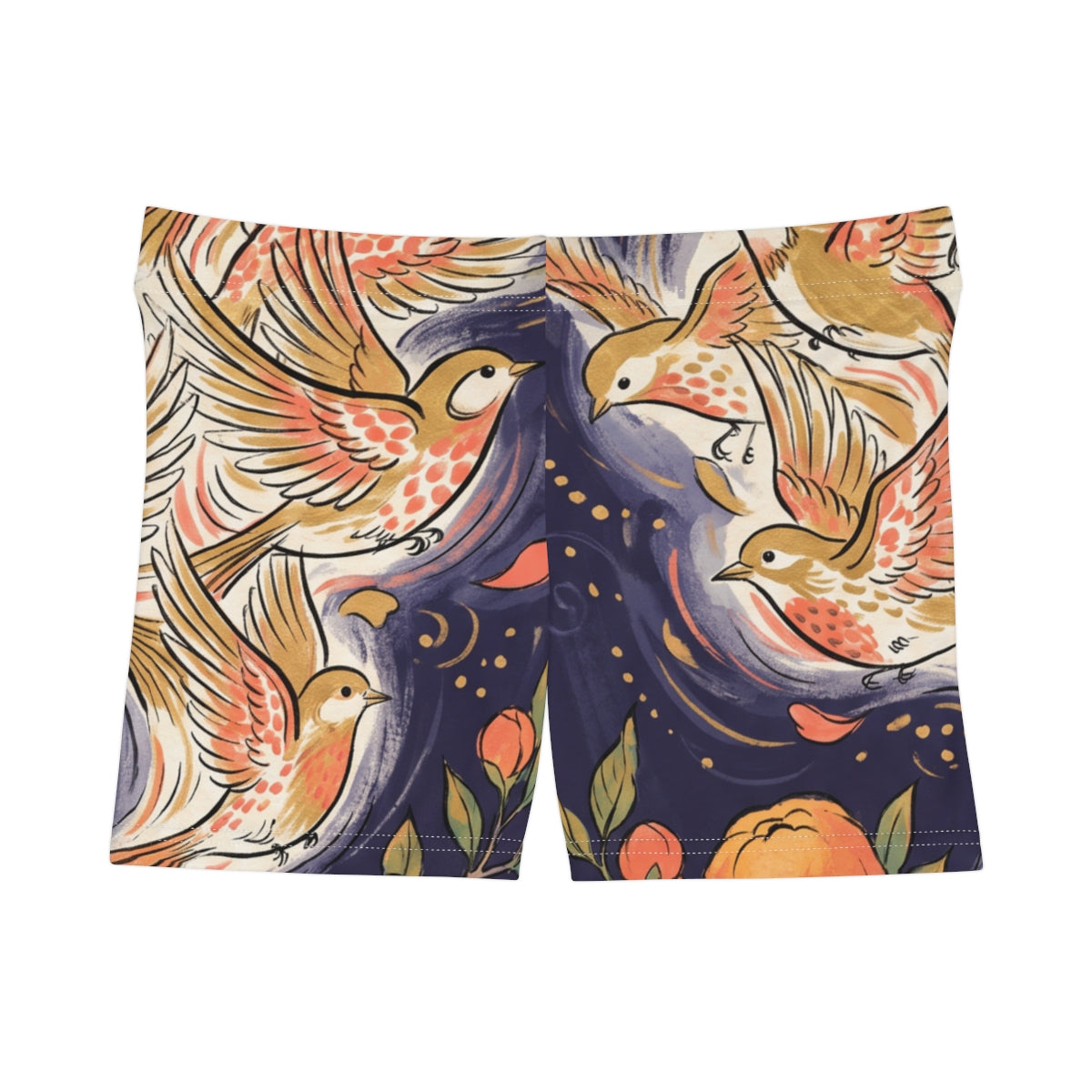 Women's Shorts with Golden Birds and Citrus