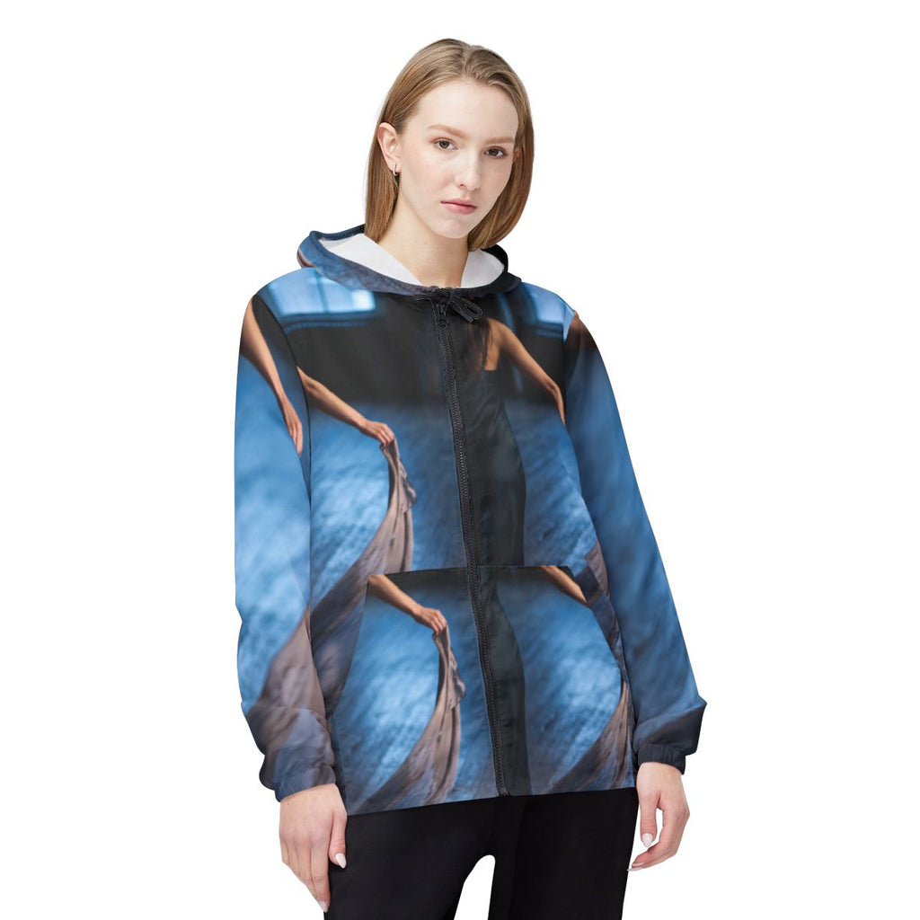 Women's Windbreaker Jacket with Silk Portrait Art