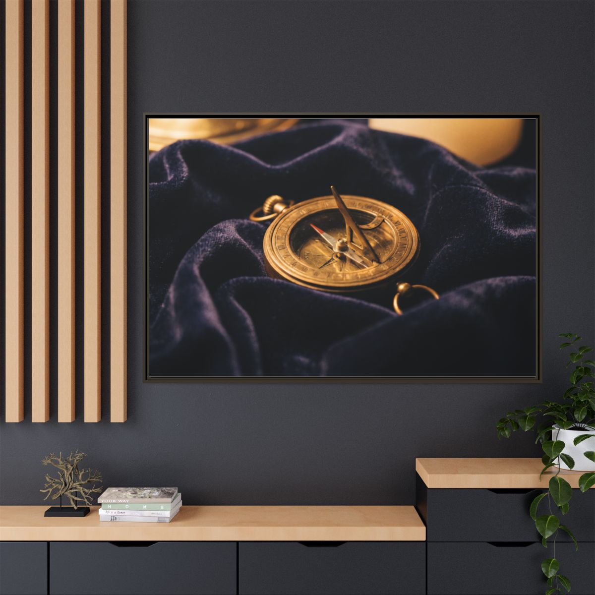 Framed Brass Sundial Landscape Canvas