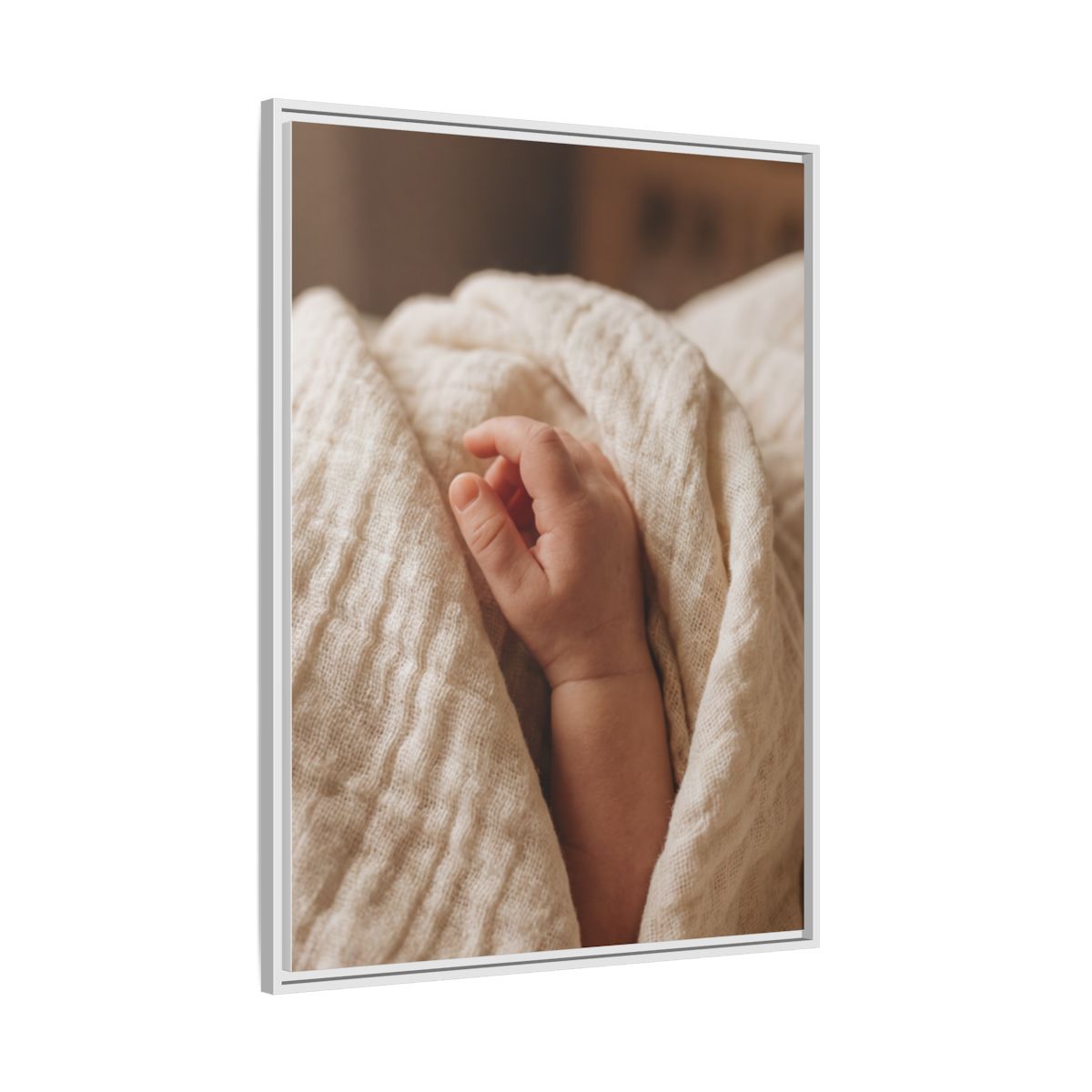 Framed Matte Canvas - Tender Newborn Hand (8×10, 9×12, 11×14, 12×16, 10×20, 12×18, 16×20, 16×24, 18×24, 12×36, 20×24, 16×32, 20×30, 24×30, 24×32, 16×48, 24×36, 24×48, 30×40, 20×60, 32×48, 30×60 & 40×60)