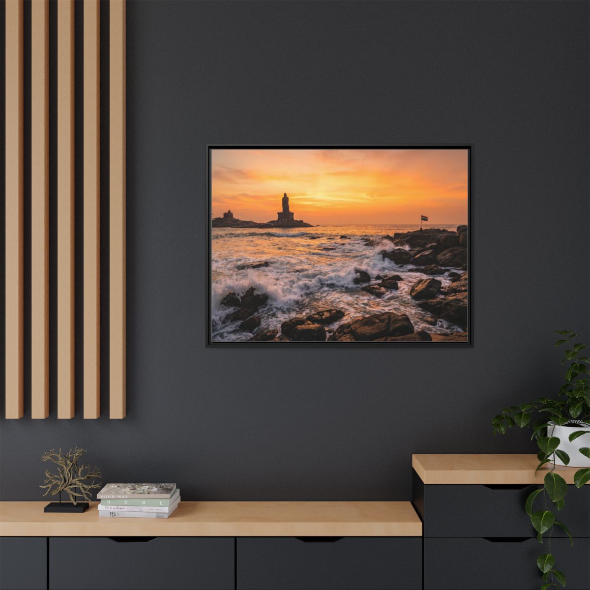 Framed Canvas - Golden Coast Dawn — Black / 1.25"