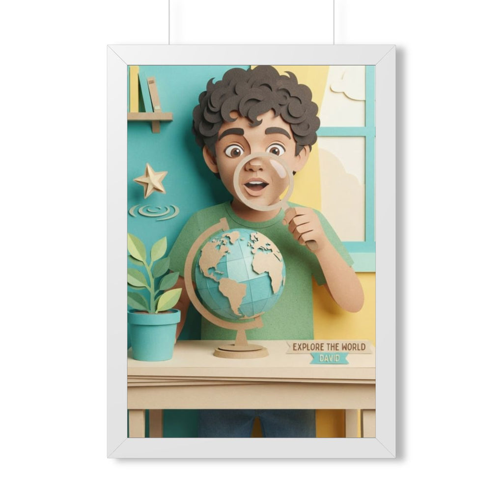 Framed Vertical Poster - Explorer Papercraft — White (11×14...