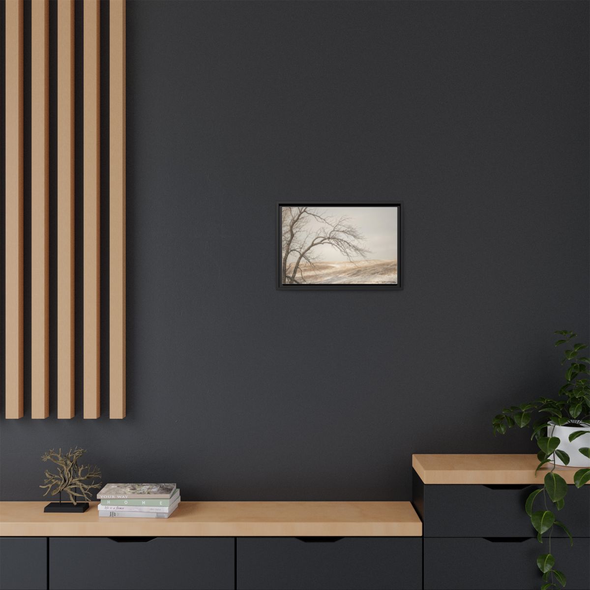 Framed Canvas Art - Minimalist Winter — Black / 1.25"