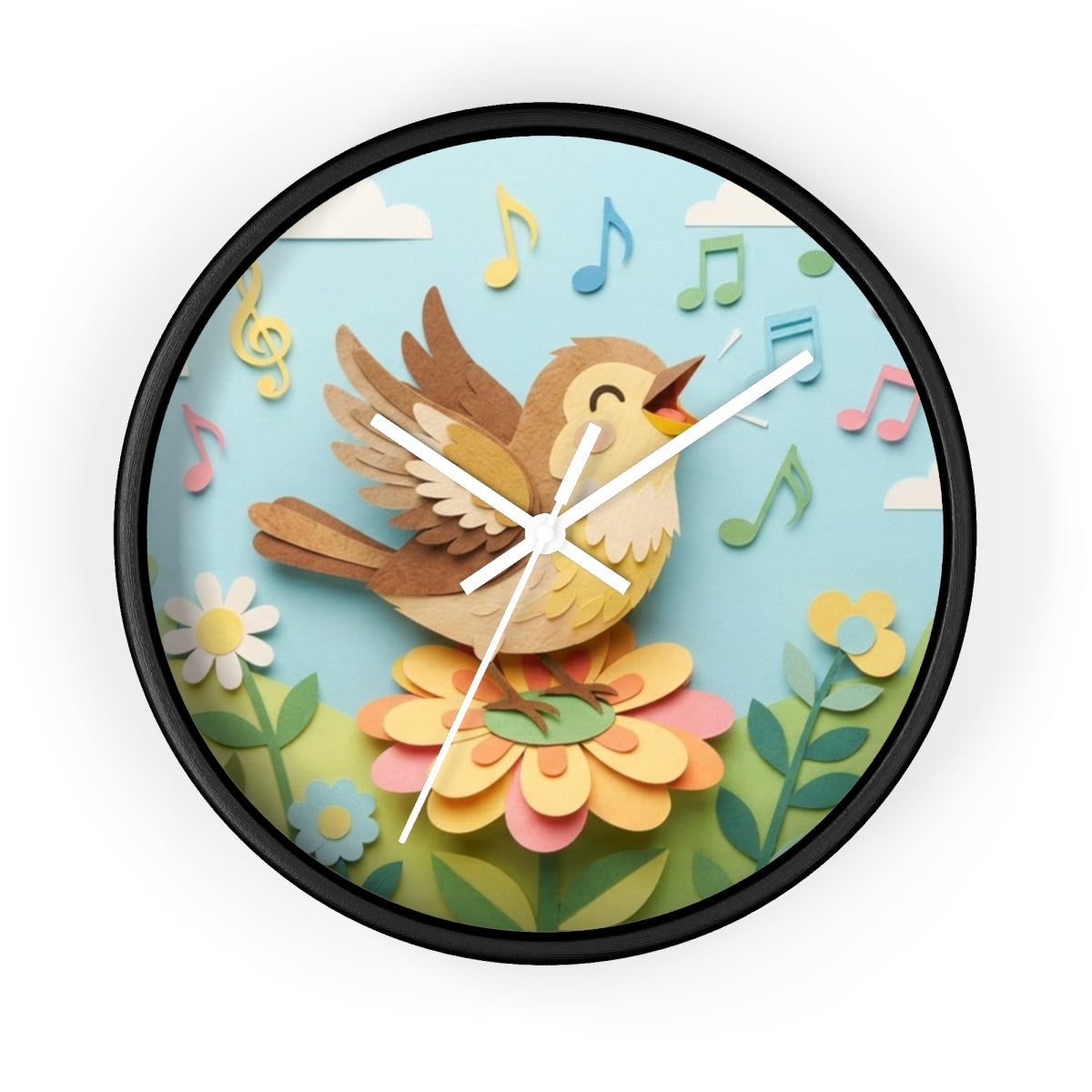 Wall Clock - Papercraft Nightingale Happy Garden Art |...