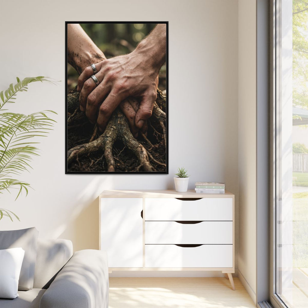 Portrait Matte Canvas, Black Frame Forest Hands
