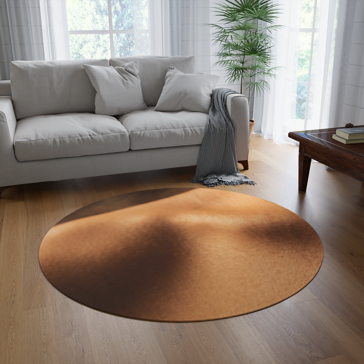 Round Rug - Amber Warmth and Silk Silhouette Art Print |...