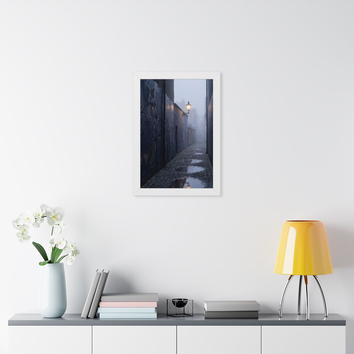 Framed Vertical Poster - Cobblestone in Mist — White (11×14...