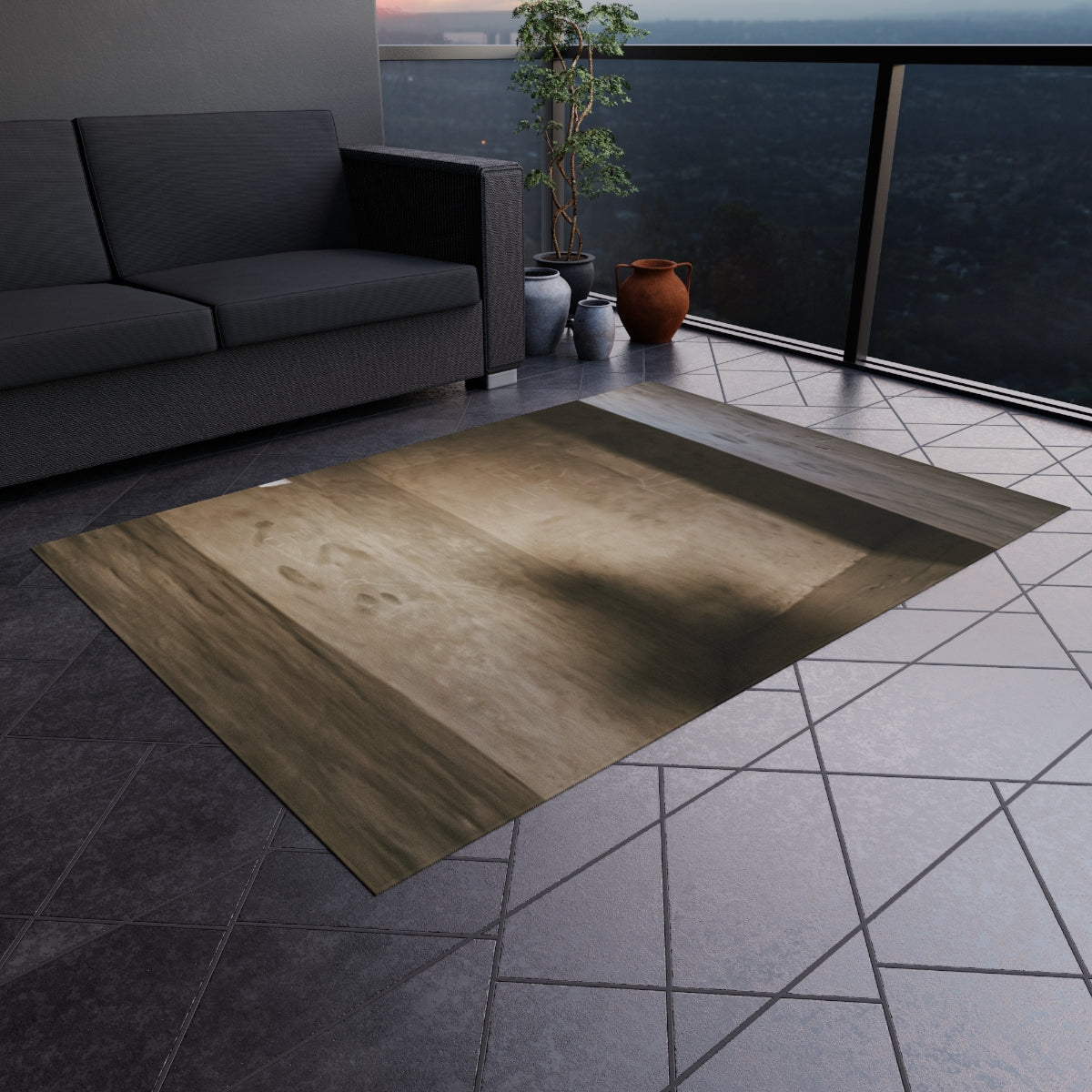 Outdoor Rug - Shadows of the Citadel moody architectural......
