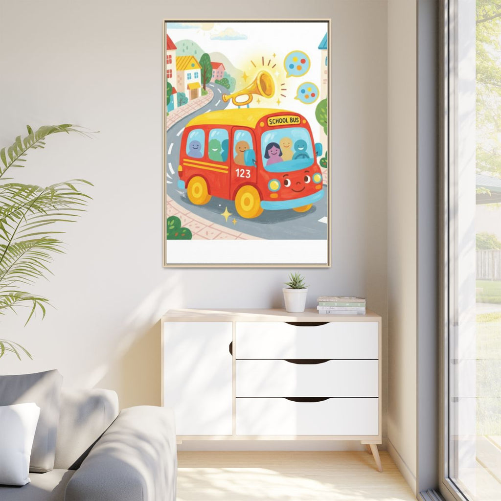 Matte Canvas - Framed Bus Town Canvas Art — Natural / 1.25"...