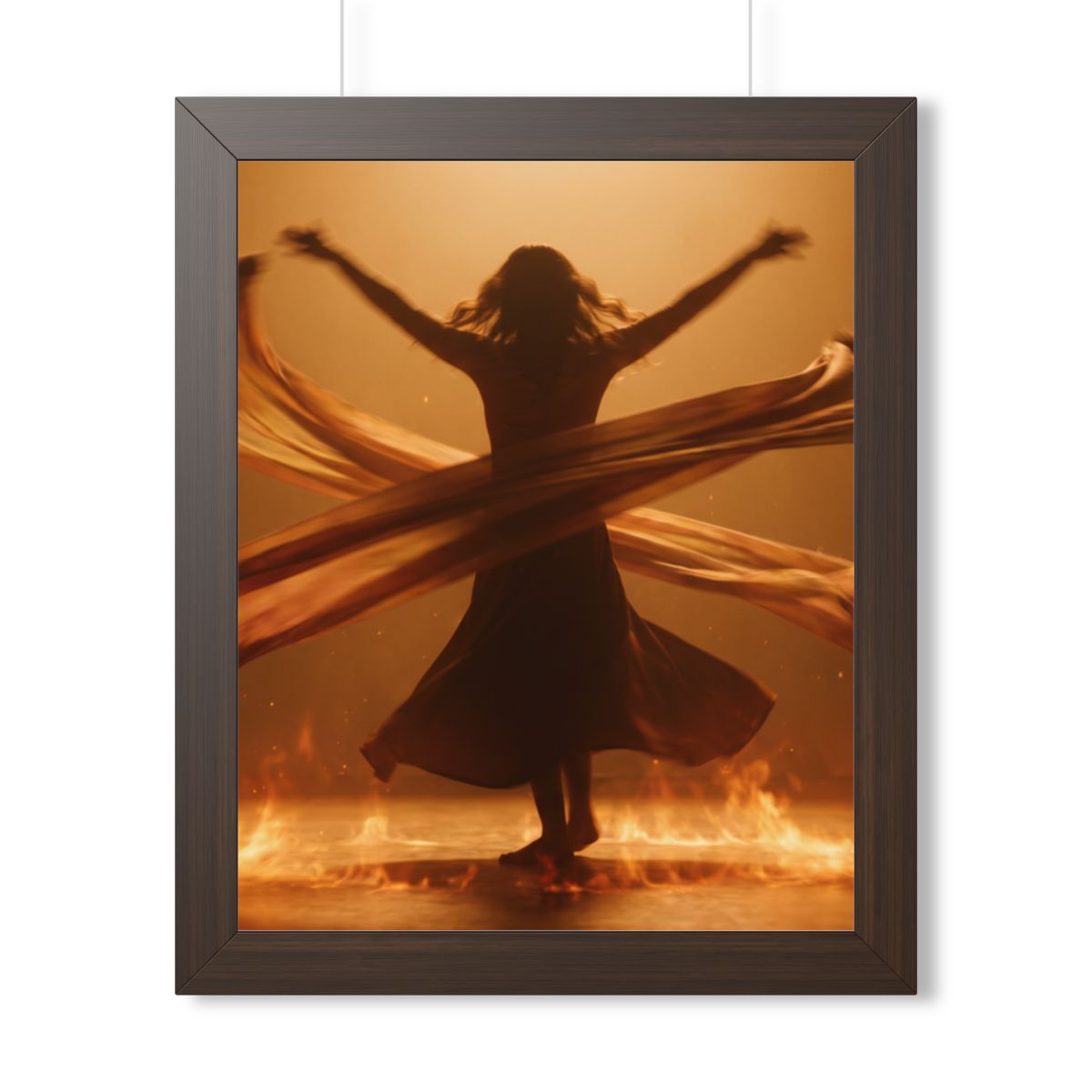 Framed Vertical Poster - Fire Dance Ascent — Walnut (11×14...