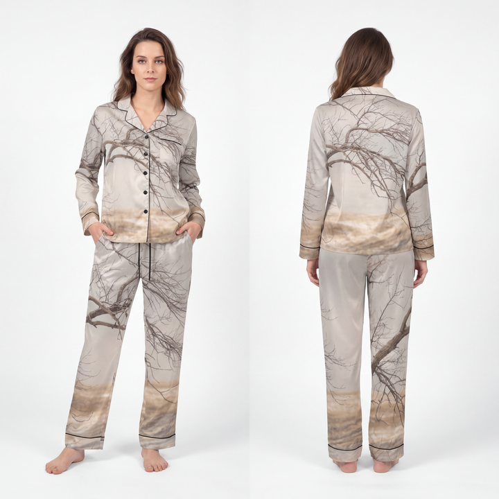 Women's Satin Pajamas - Winter Branch Solitude Landscape