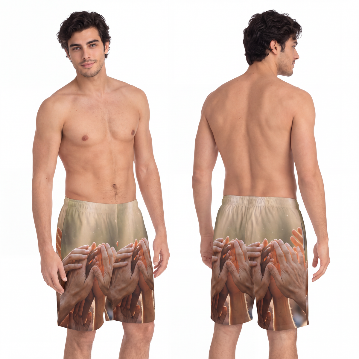 Men's Board Shorts - Golden Rays of Unity Wall Art |...